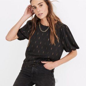 Madewell Black/Gold Metallic Jacquard Puff-Sleeve Blouse Excellent!! XS